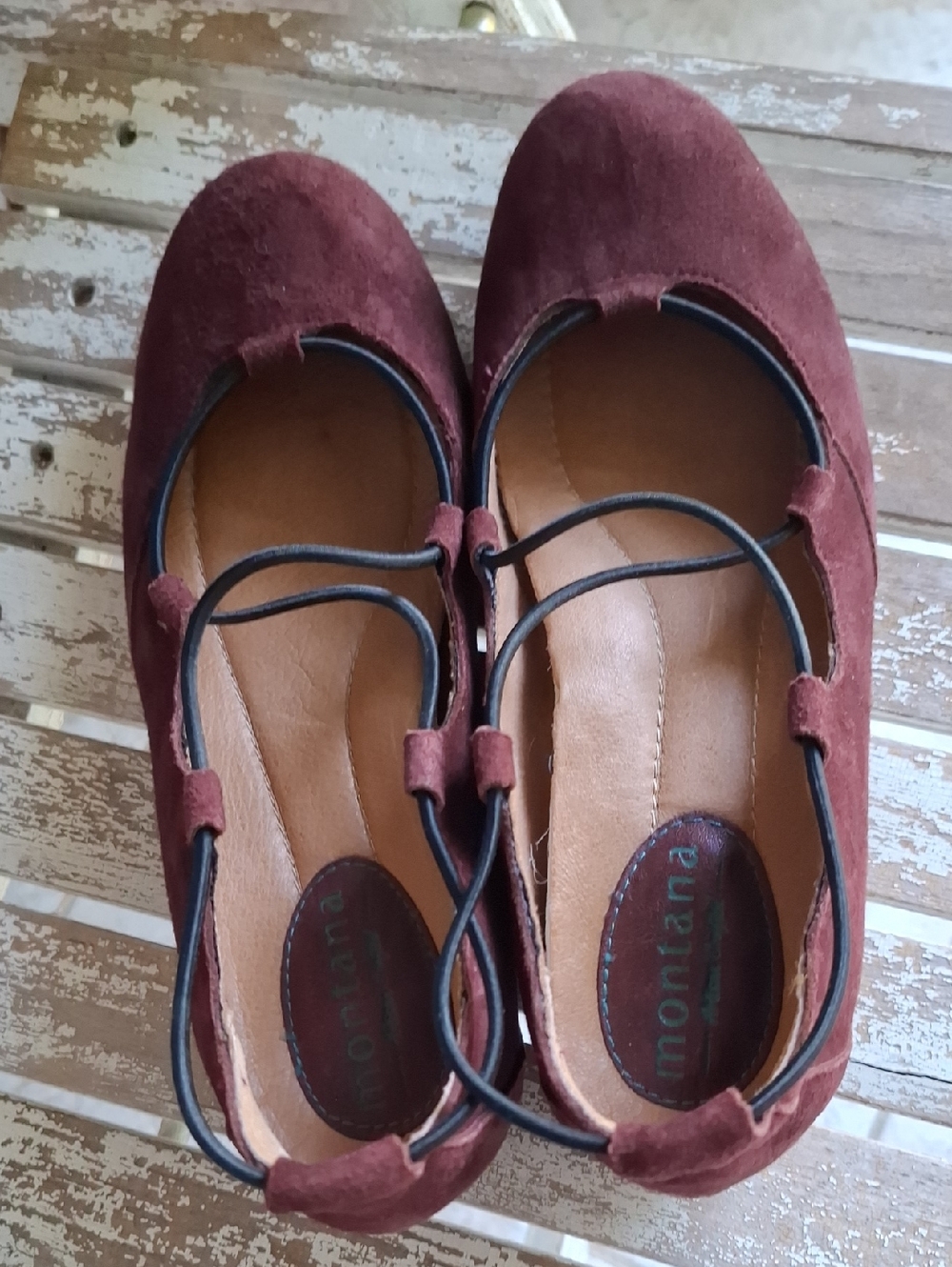 Burgundy Suede Ballet Flats with Elastic Strap